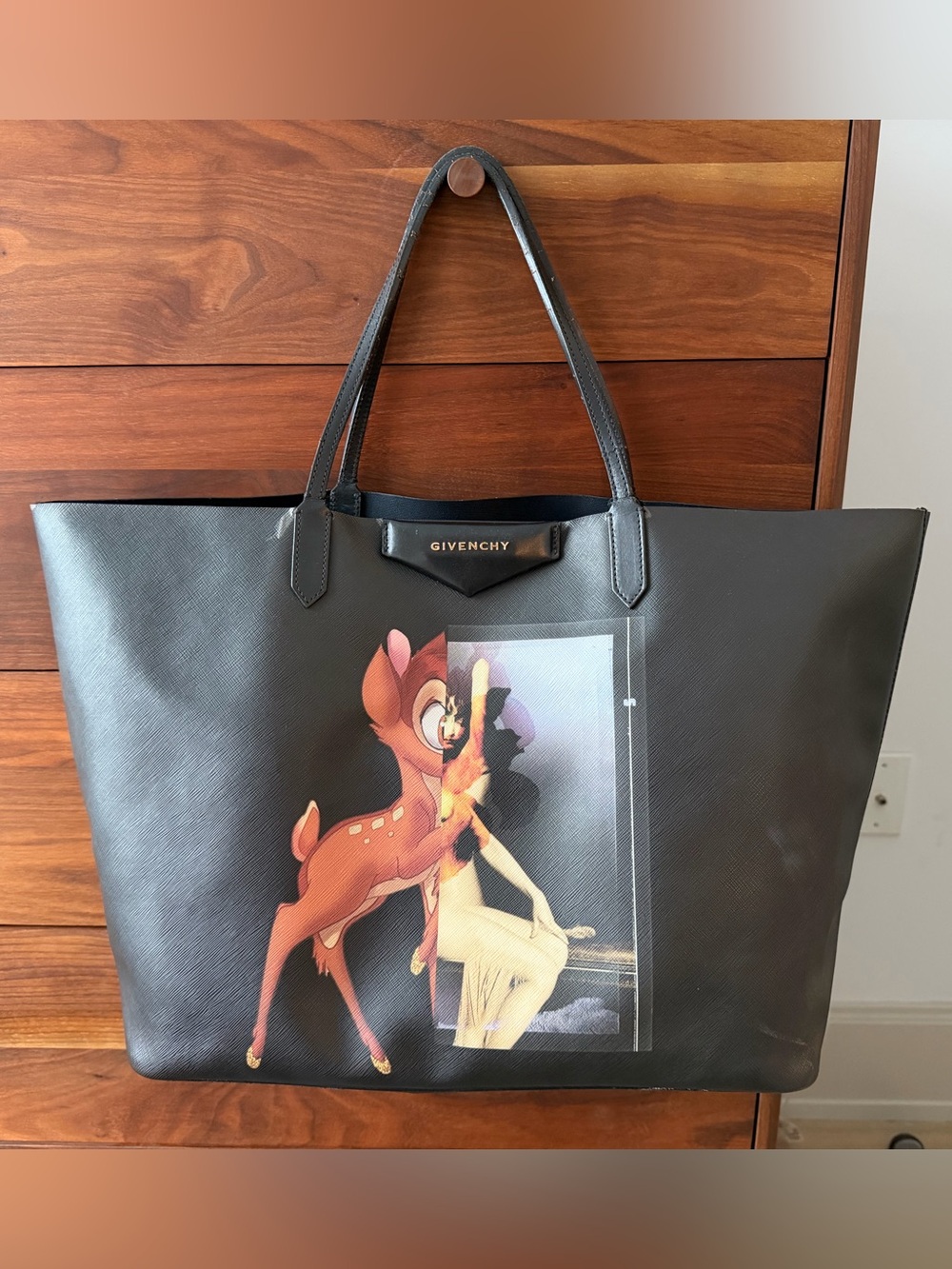 Givenchy Black Leather Tote with Bambi Graphic